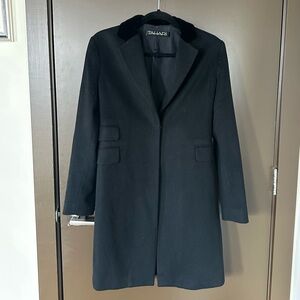 Tahari Black Wool Cashmere Blend Coat w/ Velvet Collar
